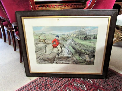 19th century walnut framed hunting engraving