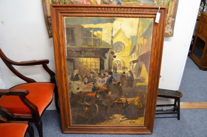 Large oak framed oil on board painting
