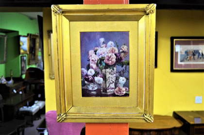 Gilt framed painted porcelain panel