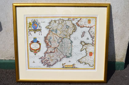 17th century map of ireland framed