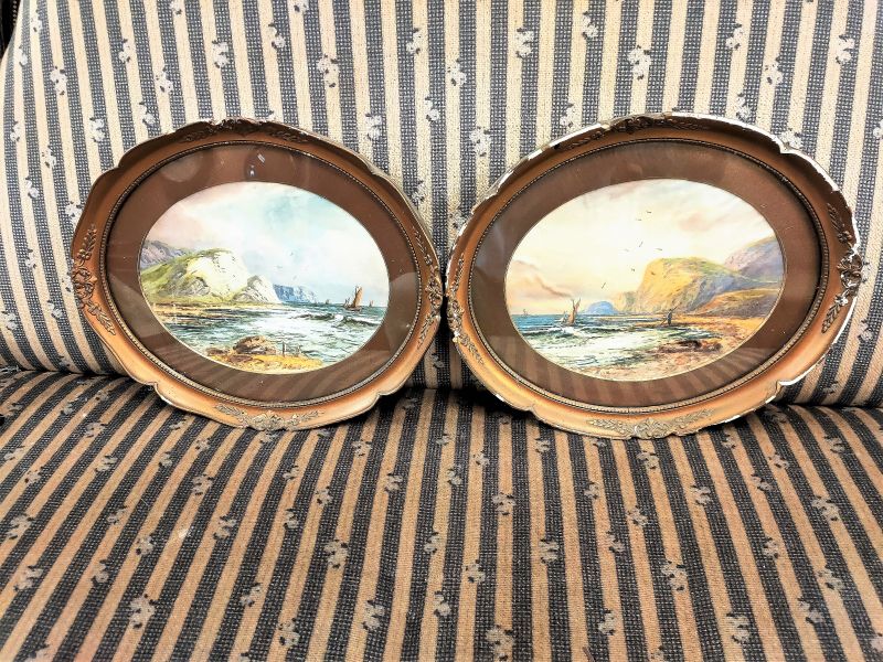 Pair of oval framed watercolours