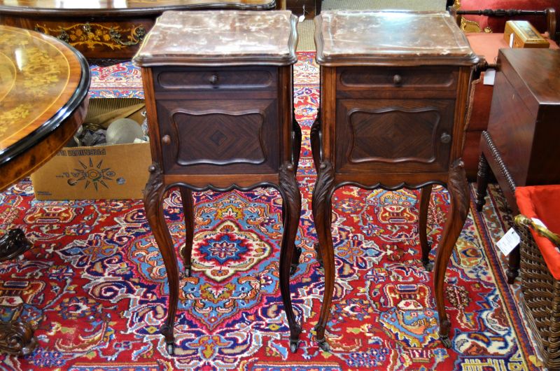 Pair of french mahogany marble top pedestals