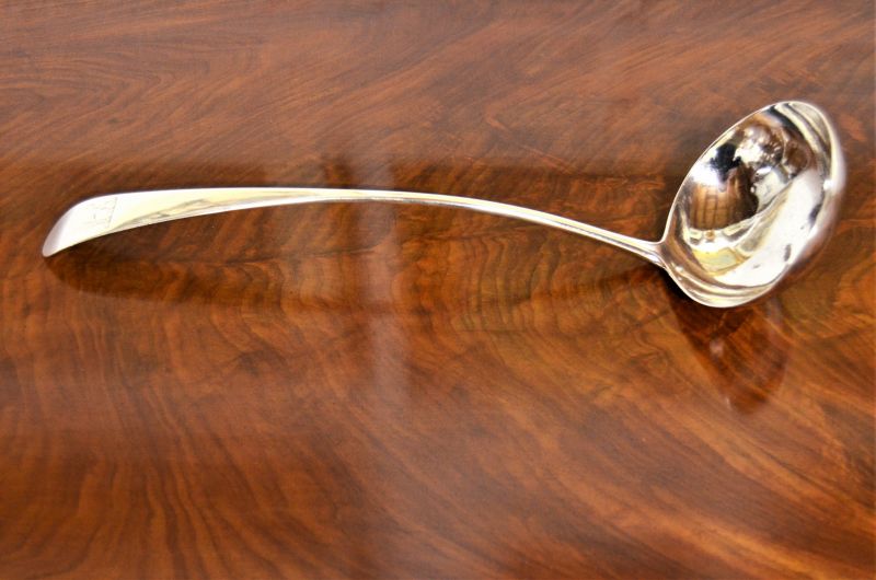 18th century irish sterling silver soup ladle
