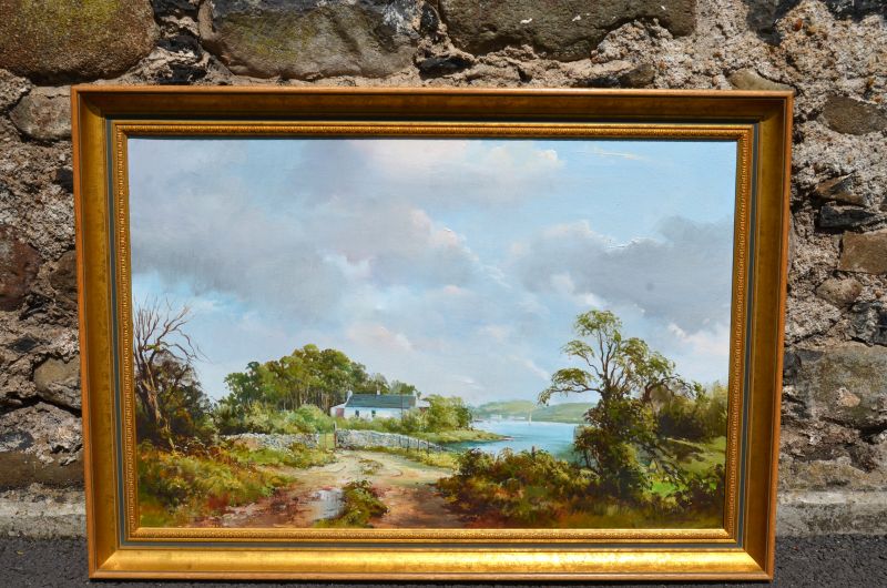 Gilt framed oil painting by dennis thornton 