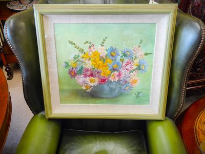 Framed still life oil by rita clarke 