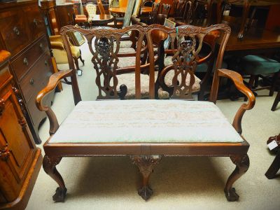 19th century mahogany Chippendale style chair back settee with upholstered seat