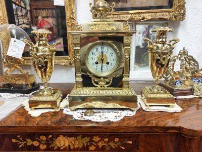 Three piece brass clock set