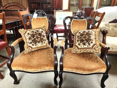 Pair late victorian armchairs