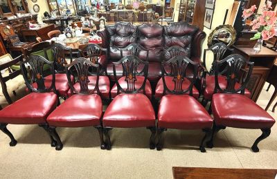 Set of ten leather mahogany chairs
