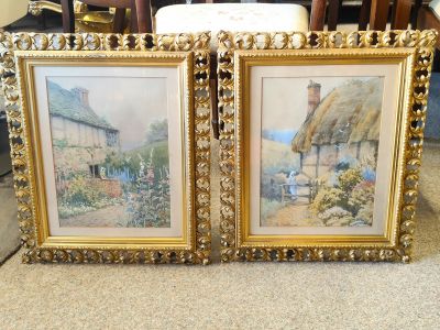 Pair gilt framed watercolours 