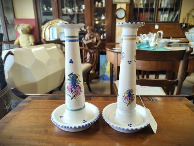 Pair of porcelain poole candlesticks