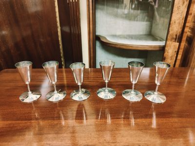 Set of six silver miniature goblets