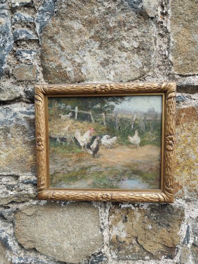 Gilt framed oil on board painting