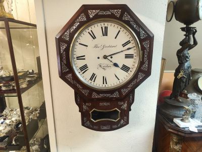 19th century rosewood & mother of pearl inlaid cased double fusee wall clock