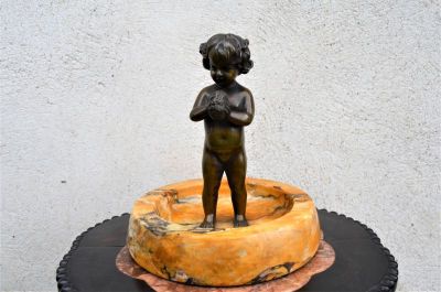 French bronze figure of girl on marble