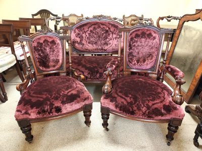 Three piece victorian dark walnut suite