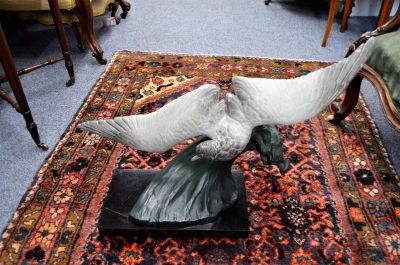 French spelter bird figure on marble plinth