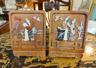 Pair of chinese carved bookends