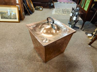 Copper art nouveau coal bin 