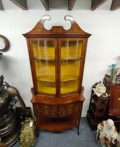 Edwardian mahogany two door inlaid display cabinet