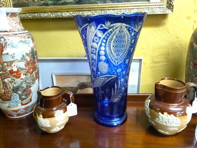 Large cut glass blue vase