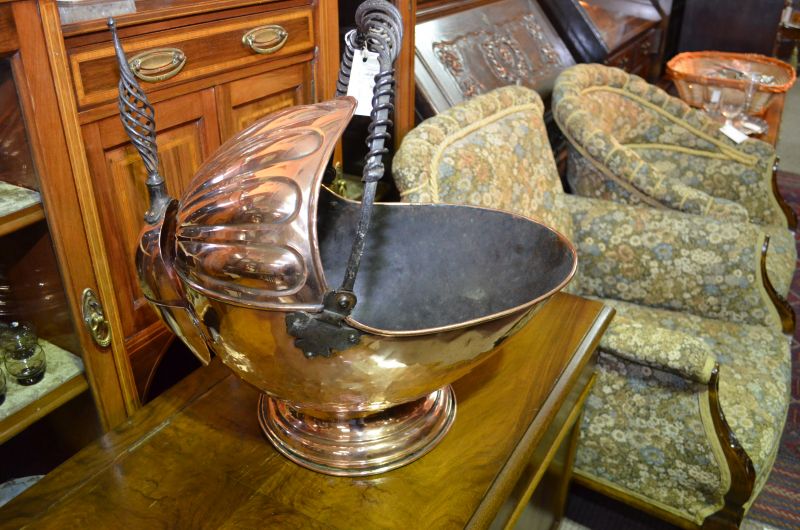 Victorian copper coal bucket with shovel