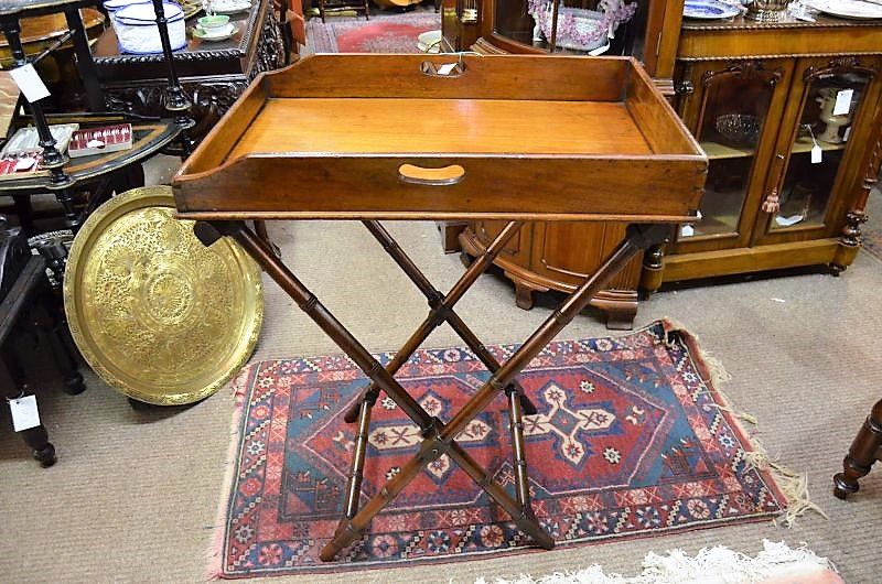 19th century mahogany butlers tray on stand