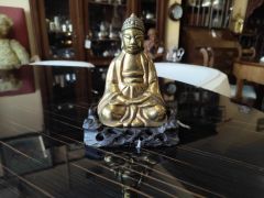 Chinese brass budda on stand Thumbnail 3