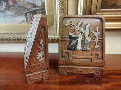 Pair of wooden chinese carved bookends Thumbnail 3