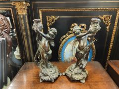 Pair of victorian bronze candlesticks Thumbnail 3