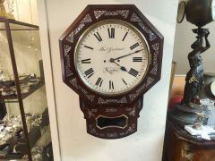 19th century rosewood & mother of pearl inlaid cased double fusee wall clock Thumbnail 1