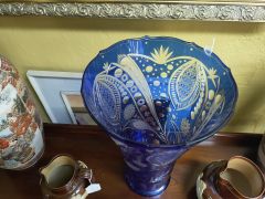 Large cut glass blue vase Thumbnail 3