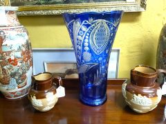 Large cut glass blue vase Thumbnail 4