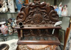 Chinese carved wooden pipe rack / stand Thumbnail 4