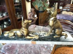 Art deco spelter dogs on marble plinth Thumbnail 4
