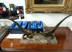 French art deco spelter birds on marble plinth Thumbnail 3